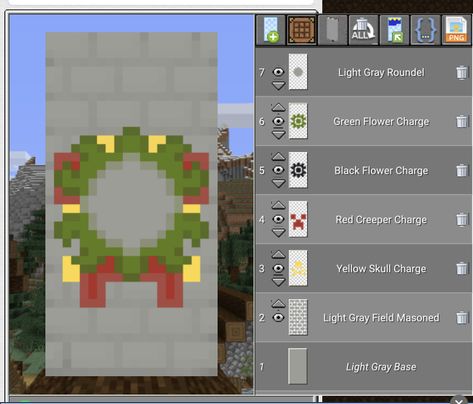 Cross Banner Minecraft, Minecraft Christmas Banner Designs, Christmas Banners Minecraft, Banner Minecraft Tutorials Cute, Christmas Decor Ideas Minecraft, Minecraft Star Banner, Minecraft Bedrock Banner Designs, Minecraft Christmas Banner, Mincraft Baners