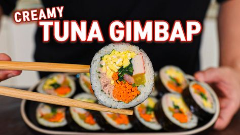 Tuna Gimbap - Aaron and Claire Korean Potatoes, Authentic Korean Food, Korean Vegetables, Korean Glass Noodles, Cucumber Kimchi, Beef Fried Rice, Vegetable Pancakes, Rice Noodle Soups, Tuna Sandwich