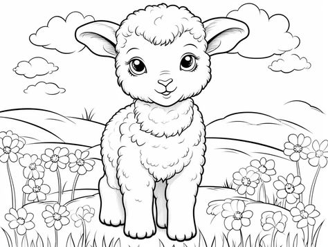 illustration of Simple Easter lamb coloring for kids Lamb Coloring Pages Free Printable, Lamb Coloring Page, Mandala Turtle, Easter Lamb, Coloring Pages Free Printable, Easter Coloring Pages, Easter Colouring, Fantasy Fairy, Easy Easter