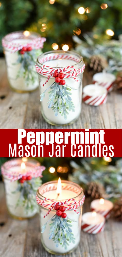 DIY Peppermint Mason Jar Candles - A Pumpkin And A Princess Wooden Box Bed Design, Diy Peppermint Candle, Handmade Christmas Gifts From Children, Diy Candle Gift, Diy Wooden Candle, Diy Mason Jar Crafts, Scented Mason Jar Candles, Candle Diy Mason Jar, Christmas Candle Jars