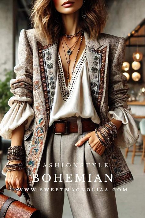 Explore over 100 boho fashion styles perfect for the fall season in this video! From clothing to decor, get inspired with the latest trends for a stylish fall look. #boho #fashion #fallfashion Boho Style 2024, Fall 2024 Outfits Women, Boho Winter Outfits Bohemian, Bohemian Work Outfit, Boho Business Attire, Boho Autumn Outfits, Autumn Boho Outfits, Boho Christmas Outfit, Boho Chic Outfits Winter