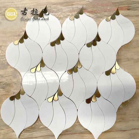 Goodluck White Marble Mix Gold Brass Mosaic Tile Marble Copper For Wall - Buy Goodluck White Marble Mix Gold Brass Mosaic Tile,Marble Copper Mosaic For Wall,Goodluck Marble Mix Copper Mosaic Product on Alibaba.com Copper Mosaic, Bathroom Top, White Brass, Marble Tile, Blue Marble, Water Jet, Villa Design, Outdoor Flooring, Gold Brass