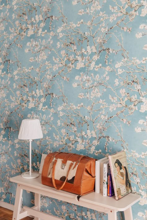 Floral Wallpaper Inspiration from an Eclectic Spanish Home | Apartment Therapy Bathroom Wallpaper Trends, Bathroom Wallpaper Modern, Guest Bedroom Office, Room Wallpaper Designs, Pothos Plants, Simple Bed Designs, Simple Bed Frame, Bed Design Ideas, Modern Wallpaper Designs