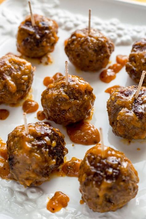 These easy Caribbean Mango Sauced Meatballs have a fruity, sweet and spicy flavor. Moist, tender meatballs coated in a thick, gooey sauce make a quick and unique appetizer - www.platingpixels.com Jamaican Appetizers, Caribbean Party, Unique Appetizers, Tender Meatballs, Chicken Corn Chowder, Jamaican Cuisine, Mango Sauce, Corn Chowder, Caribbean Recipes