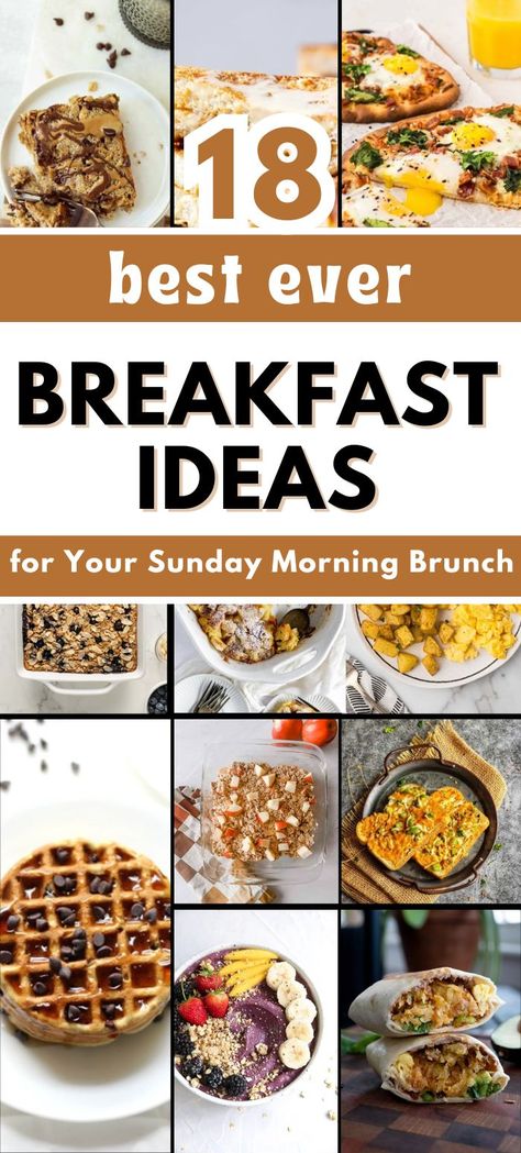 a collection of 18 breakfast ideas to try during weekends for your family, party etc. The image has a text overlay that represents these weekend breakfast recipes Breakfast Ideas For Large Family, Easy Office Breakfast Ideas, Large Breakfast Ideas, Office Breakfast Ideas, Sunday Breakfast Ideas, Brunch Breakfast Ideas, Family Breakfast Ideas, Cozy Sunday Morning, Weekend Breakfast Recipes