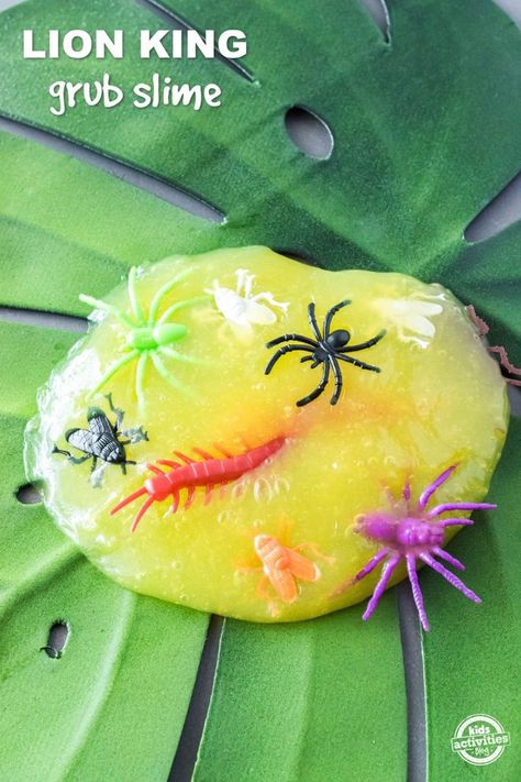 Lion King Grub Slime - A Lion King Party Activity Idea Lion King Birthday Party Games, Lion King Crafts For Kids, Diy Insects, Lion King Crafts, Lion Guard Party, Lion King Birthday Party Ideas, Lion Guard Birthday, Lion Party, King Craft