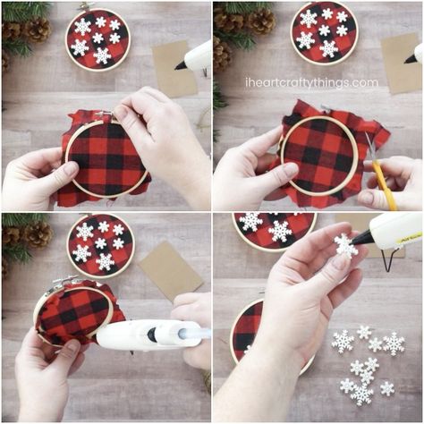 Buffalo Ornaments, Christmas Ornaments Homemade Rustic, Christmas Ornaments Homemade Kids, Buffalo Plaid Christmas Ornaments, Plaid Christmas Ornaments, Plaid Crafts, Christmas Diy Kids, Buffalo Plaid Christmas Decor, Plaid Christmas Decor