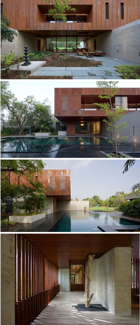 20+ Remarkable Modern House Design in India - Page 3 of 22 - The Architects Diary Corten Steel Facade, Steel Facade, House Contemporary, Steel Architecture, The Architects Diary, Building A Porch, House Design Exterior, Contemporary Exterior, Modern House Facades