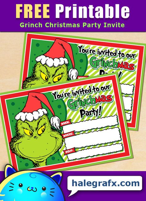 FREE Printable Grinch Christmas Party Invitation The Grinch Book, Free Printable Grinch, Grinch Themed Christmas Party, Grinch Themed Christmas, Christmas Party Invitations Free, Themed Christmas Party, The Grinch Movie, Grinch Christmas Party, Whoville Christmas