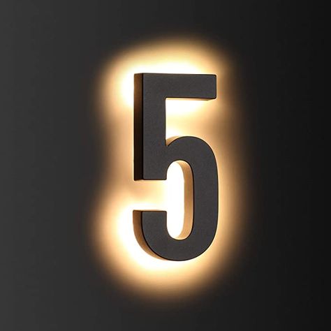 Lighted House Numbers, House Doors Colors, Led House Numbers, Dark Doors, Led House, Dark House, Address Numbers, House Doors, Outdoor Light Fixtures