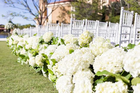 Hydrangea Aisle Wedding, Hydrangea Aisle Decor, Hydrangea Isle Wedding, Hydrangea Wedding Aisle, White Hydrangea Wedding Aisle, Wedding Ceremony Hydrangea, Hydrangea Lined Aisle, White Flowers Lining Wedding Aisle, White Rose Lined Aisle