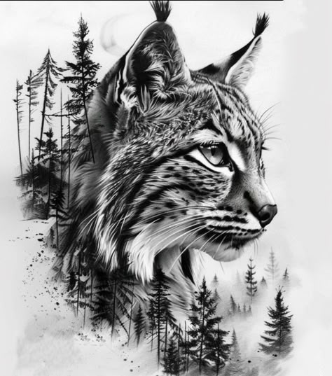 Lynx Tattoo, Wood Burning Stencils, Native Tattoos, Sigil Tattoo, Back Piece Tattoo, Cat Tattoo Designs, Gothic Tattoo, Viking Tattoo Design, Dark Art Tattoo