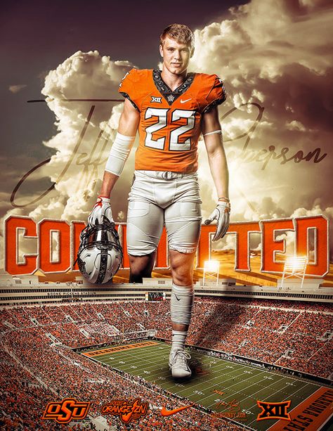 Oklahoma State Football Recruiting Graphics 2020 on Behance Athletic Illustration, Recruiting Graphics, Posters Photoshop, Graphic Design College, Recruiting Ideas, College Sports Graphics, Football Marketing, College Football Art, Oklahoma State Football