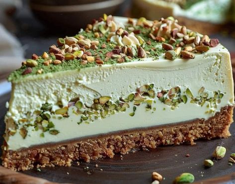 Pistachio Crust Cheesecake, Pistachio Graham Cracker Crust, Pistachio Bars With Cream Cheese, Stanley Tucci Pistachio Cheesecake, Pistachio Pudding Cheesecake, Pistachio Cream Cheesecake, Pistachio Baklava Cheesecake, How To Make Pistachio Cream, Pistachio Cream Recipe Desserts