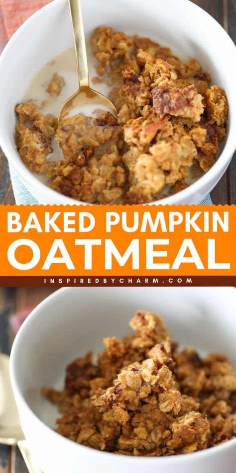 The BEST Baked Pumpkin Oatmeal! It's a simple fall recipe to enjoy all season long. Rich in flavor and spices, this baked oatmeal will become one of your favorite pumpkin breakfast ideas! Save this and try it! Pumpkin Baked Oatmeal, Pumpkin Spice Oatmeal, Baked Pumpkin Oatmeal, Fall Recipes Breakfast, Apple Pumpkin, Fall Baking Recipes, Wakey Wakey, Oatmeal Recipe, Pumpkin Oatmeal