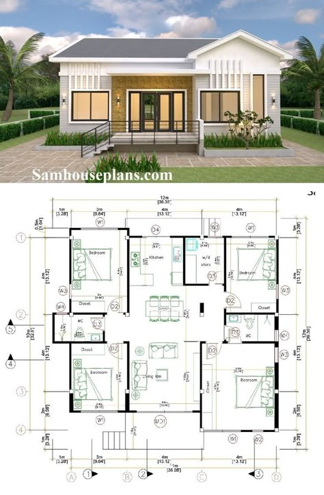 4 Bedrooms House Design, Small House 4 Bedrooms, House Design Plans 4 Bedroom, House Design 3 Bedrooms With Plans, 4 Bedroom One Floor House Plans, Open House Plans One Story, House Plans 40x40, 4 Bedroom House Floor Plans, One Story 3 Bedroom House Plans