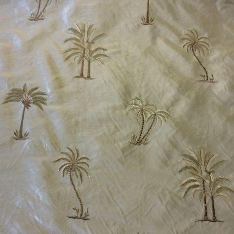 SMW20 Palm Tree Exotic Machine Woven Dupioni 100% Tropical Silk Drapery Fabric Palm Tree Fabric, Mulberry Wine, Handwork Embroidery Design, Gold Embroidery, Embroidered Clothes, Embroidery Fashion, Drapery Fabric, Embroidered Silk, Silver Leaf