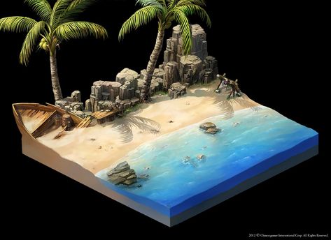 [CE] Beach diorama - Polycount Forum Eco City, Bg Design, Hand Painted Textures, Isometric Art, Low Poly Art, 3d Modelling, Prop Design, Personal Website, Environment Design