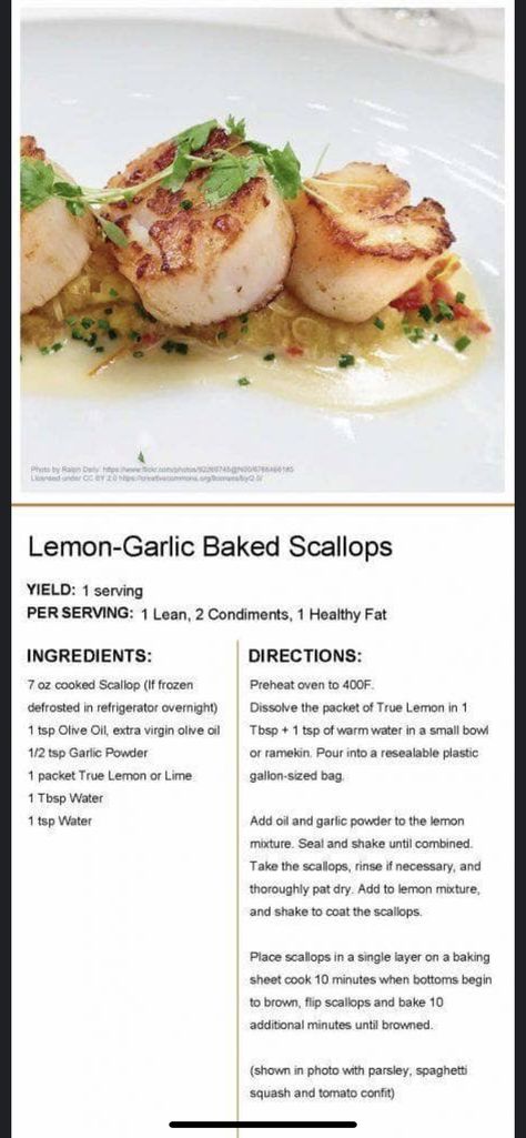 Optivia Recipes, Garlic Baked, Lean Protein Meals, Baked Scallops, Lean And Green, Green Meals, Lean Meals, Lean And Green Meals, Scallop Recipes