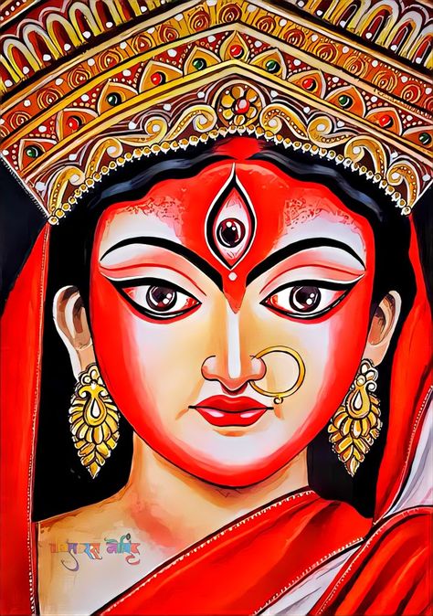 Hindu religious Hindu god Durga Painting Artworks Pencil, Hindu Gods Drawing, Durga Thakur Drawing, Durga Mata Painting, Durga Abstract, God Drawing Hindu, Durga Painting Artworks, Matani Pachedi, Bhagwan Drawing