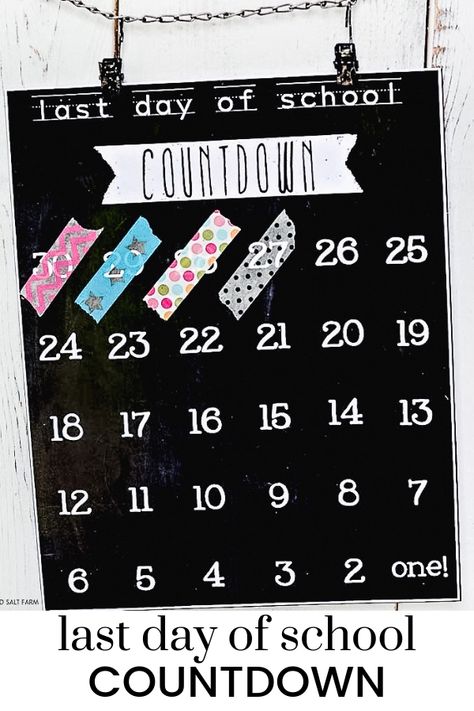 Last Day Of School Countdown, School Countdown, Cinnamon Stick Candle, Washi Tape Projects, The Last Day Of School, Chalkboard Printables, Day Countdown, Beach Diy, Recycled Projects