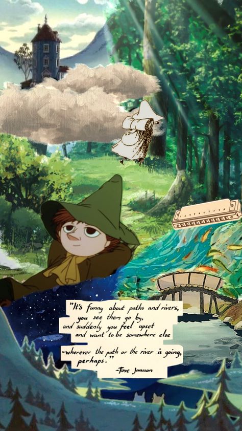 #snufkin#moomins#moominvalley Moomin And Snufkin Wallpaper, Moomin Wallpaper, Moomin Cartoon, Studio Ghibli Background, Perry The Platypus, Moomin Valley, Hundred Acre Woods, Tove Jansson, Mood Wallpaper