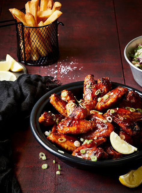 Hot wings of any kind are always popular in my house. This one rates very highly and I never seem to cook enough. Glazed Baked Chicken, Dish Magazine, Wings Restaurant, Cafe Photography, Beef Rump, Smeg Kitchen, New Zealand Food, Korean Chicken, Winter Dishes