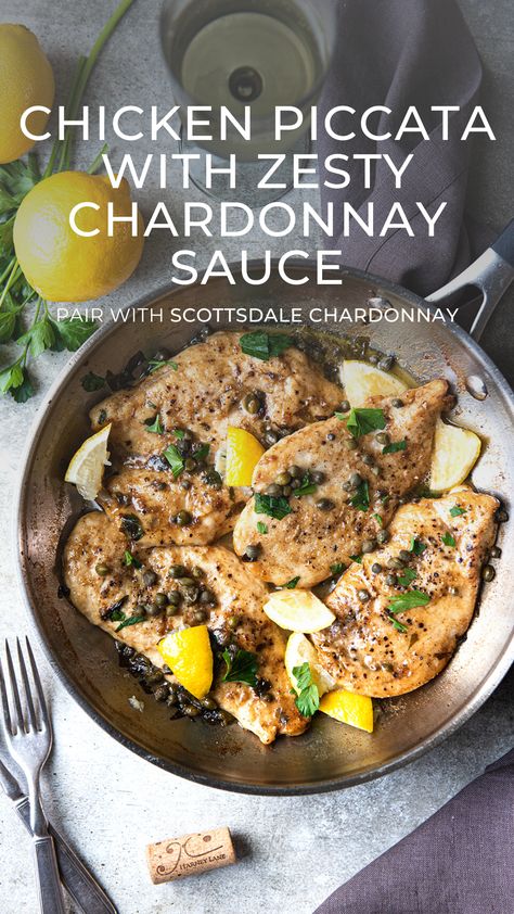 Classic, Italian Chicken Piccata is both delicious and easy to whip up on a busy winter night. It is comforting, satisfying, and not to mention, versatile. The ingredients needed include butter, lemon juice, and capers, which provide a balance of rich and acidic flavors that integrate ever so perfectly. Decorate your table with some beautiful citrus and pull out a bottle of Harney Lane Scottsdale Chardonnay for a quick, filling meal. Recipes Using Chardonnay, Recipes With Chardonnay, Chardonnay Butter Sauce Recipe, Chardonnay Recipes Food, Chardonnay Recipes, Chicken Chardonnay Recipe, Italian Chicken Piccata, Chardonnay Sauce, Chardonnay Chicken