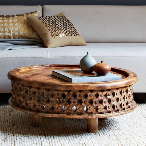 Moroccan Style Coffee Table Furniture West Elm Coffee Table, Curved Table, Low Coffee Table, Set Sofa, Living Room Trends, Wood Coffee Table, Indian Decor, Wooden Coffee Table, Middle Class