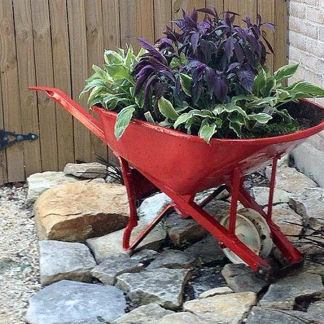 Painted Wheelbarrow Painted Wheelbarrow, Wheel Barrow Ideas, Wheel Barrel Planter, Wheelbarrow Planter, Organized Clutter, Wheelbarrow Garden, Wheel Barrow, Veg Garden, Hydroponic Gardening