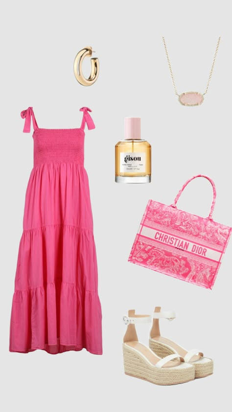 @islaocean2 #pink #beauty #preppy #dior Cute Dressy Outfits, Pink Summer Outfits, Straw Accessories, Green Polka Dot Dress, Money Dress, Church Fits, Southern Outfits, Dress Stylish, Preppy Dresses