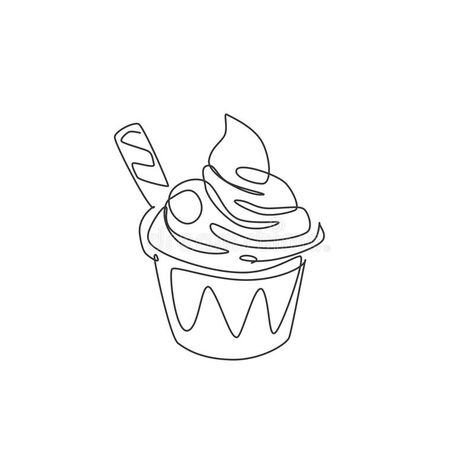 Ice Cream Cup Drawing, Ice Cream Sandwich Tattoo, Snacks Drawing, Ice Cream Sundae Drawing, Food Line Illustration, Ice Cream In A Cup Drawing, Ice Cream Line Art, Cafe Line Art, Gelato Illustration