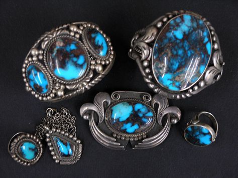 Anitque Bisbee Collection | by Perry Null Trading Company Modernist Silver Jewelry, Native American Turquoise Jewelry, Handmade Turquoise Jewelry, Jewelry Pottery, Set Of Jewelry, Turquoise Jewellery, Bisbee Turquoise, Vintage Native American Jewelry, Turquoise Jewelry Native American