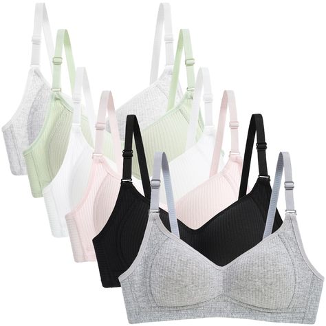 PRICES MAY VARY. 85.2% Nylon, 14.8% Spandex Imported Hook and Eye closure Machine Wash 🎀Comfortable & Skin-Friendly: Our teen bras are made from soft, breathable fabric that won't irritate a girl's delicate skin. Designed to keep them cool and dry all day, even during various activities. 🎀Adjustable for a Secure Fit: Our big girls' bras feature 3 adjustable hooks and eye closures, and adjustable shoulder straps, ensuring a comfortable and secure fit for growing girls during their developmental Training Bras For Kids, Kid Bra, Bras For Girls, Bra Pack, Cotton Bra, Cotton Bras, Cotton Crop Top, Teen Top