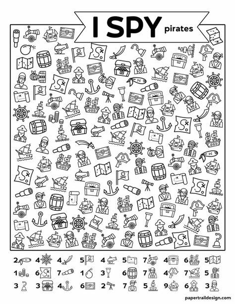 Yarrrr. Use this pirate themed I spy game as a fun indoor activity for kids while you are stuck at home. #papertraildesign #pirates #piratetreasure #kids #kidsactivity #bored #boredombusters Pirate Worksheets Free Printable, Pirate Coloring Pages, Paper Trail Design, Pirate Activities, Summer Worksheets, Pirate Crafts, I Spy Games, Fun Indoor Activities, Trail Design