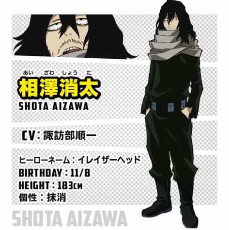 Aizawa Shouta Hero Costume, Aizawa Hero Costume, Shōta Aizawa, Pro Heroes, Eraser Head, Character Bio, Shouta Aizawa, Shota Aizawa, Mha Characters