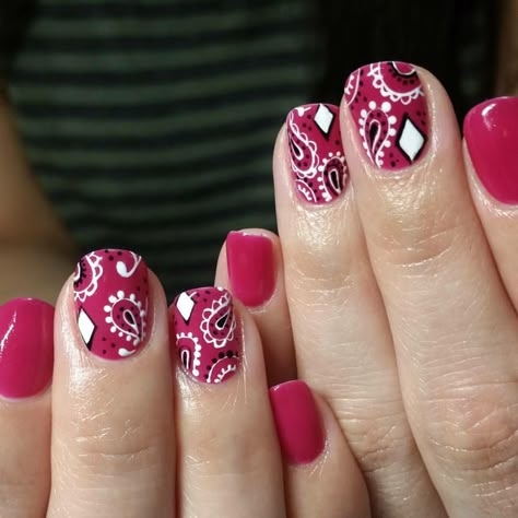 Bandana Print Nails, Western Nail Art, Mani Pedi Designs, Pedi Designs, Bandana Nails, Nail Suggestions, Cowboy Nails, Western Nails, Country Nails