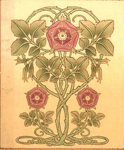 1908 Art Nouveau Rose Art Nouveau Rose, Rose Art Nouveau, Roses Art Nouveau, Strawberry Art Nouveau, Art Nouveau Carnation, Art Nouveau Garden Illustration, Pansies Art, Art Nouveau Orchid, Art Nouveau Flowers