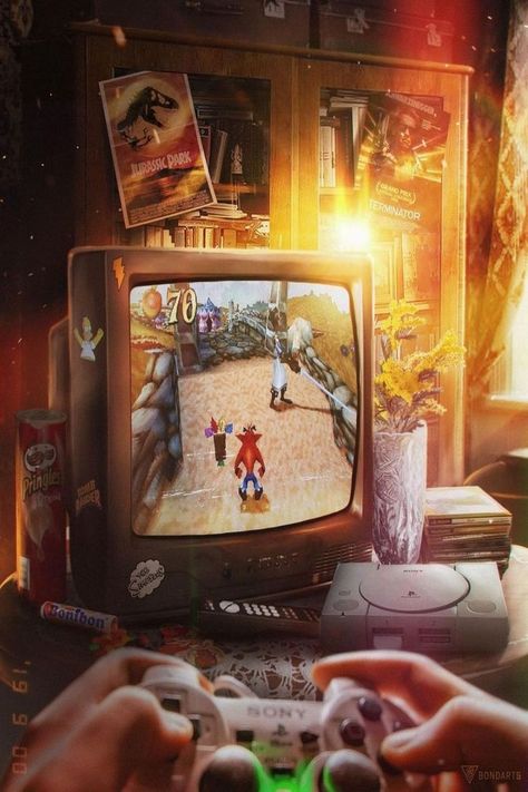 Crash Bandicoot Ps1, Retrowave Art, Synthwave Fashion, Retro Games Room, Console Game, 2000s Art, Grove Street, Joker Artwork, Playstation Controller