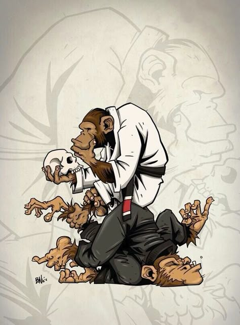 "Thinker Monkey" by Tatami #BJJ #OSS Bjj Tattoo, Jiu Jitsu Tattoo, Monkey Stickers, Bjj Jiu Jitsu, Hand To Hand Combat, Ju Jitsu, Monkey Art, Creation Art, Brazilian Jiu Jitsu