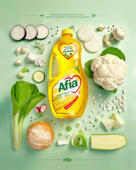 Afia Corn Oil: The Phenomenal Ingeredient • Ads of the World™ | Part of The Clio Network Party Design Poster, Fun Lunch, Ads Of The World, Edible Oil, Food O, Food Ads, Cooking Ingredients, Creative Ads, Ads Creative