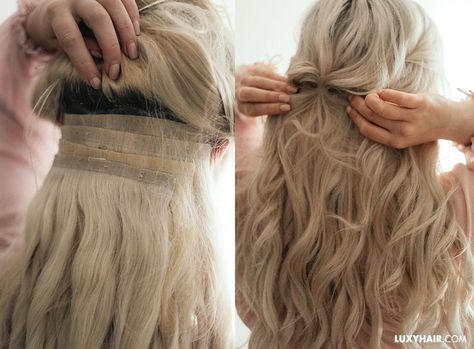 Use hair extensions like a pro with these tricks - Luxy® Hair Styling Hair Extensions, Clip Extensions, Hair Extensions Tutorial, Diy Hair Extensions, Hair Extensions For Short Hair, Seamless Hair Extensions, Luxy Hair, Hair Extentions, Styling Hair