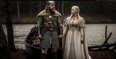 Viking Wedding Dress Traditional Viking Wedding, Wedding Attire Men, Wedding Ring Tattoo For Men, Viking Wedding Dress, Winter Wedding Attire, Wedding Dress Winter, Historical Viking, Wedding Ring Tattoo, Germanic Tribes