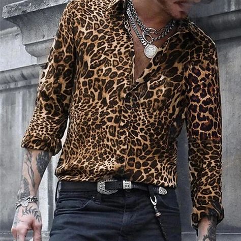 Men's Shirt Graphic Shirt Graphic Leopard Turndown Light Pink Blue Brown Green Gray 3D Print Street Casual Long Sleeve Button-Down Clothing Apparel Designer Breathable Comfortable 2024 - $25.99 Printed Shirts Men, Leopard Shirt, Leopard Print Shirt, Leopard Fashion, 3d Shirt, Dress Size Chart Women, Casual Shirts For Men, Graphic Shirts, Uganda