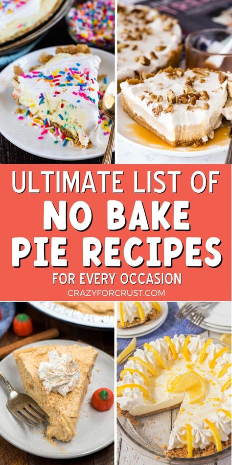 No Bake Mini Pies For Kids, Pies With Premade Crust, Mini No Bake Pies, Freezer Pies Recipes, Refrigerator Pies Recipes, No Bake Pies Recipes, Pies That Don't Need Refrigeration, Pie Recipes No Bake, Refrigerated Pie Crust Recipes