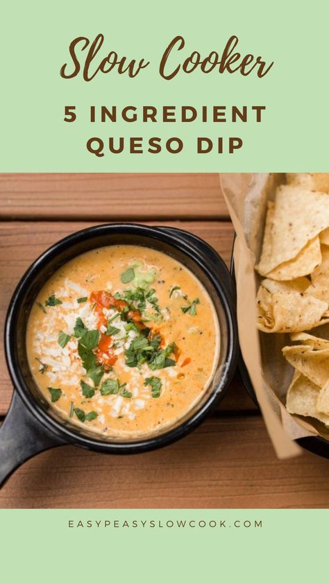 5 Ingredient Slow Cooker Queso Dip Vegetarian Queso Dip Crockpot, Queso Recipe Crockpot, Slow Cooker Queso Dip, Crockpot Queso Dip, Queso Dip Easy, Crockpot Queso, Queso Dip Crockpot, Slow Cooker Queso, Slow Cooker Dip Recipes