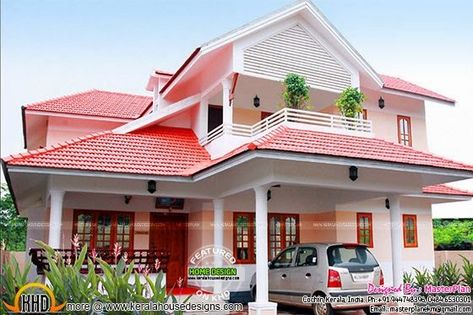 House real photograph Normal House Design, Modern Residential House, Car Porch, Kerala Home, Decor Shelves, Normal House, Roofing Ideas, Double Storey House, House Plans With Photos