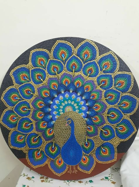 Dot Painting Peacock, Dot Mandala Peacock, Peacock Dot Art, Peacock Dot Painting, Mexican Folk Art Decor, Peacock Mandala, Buddha Painting Canvas, Stone Art Painting, Peacock Painting