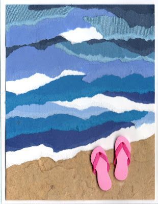 Torn paper ocean and beach. A fun summer art project for kids! Summer Art Projects, Soyut Sanat Tabloları, Summer Cards, Torn Paper, Camping Art, Summer Art, Elementary Art, Summer Crafts, Teaching Art