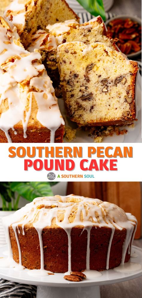 Southern Pecan Pound Cake Southern Pecan Pound Cake Recipe, Pecan Pie Pound Cake, Butter Pecan Pound Cake Recipe, Pecan Pound Cake, Southern Pound Cake, 7up Pound Cake, Southern Recipes Desserts, Southern Cake, Butter Pecan Cake